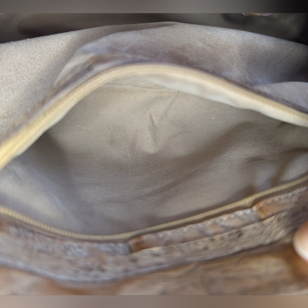 Vintage Brahmin Croc-Embossed Structured Leather Satchel | Beige | Gold Hardware - Picture 15 of 16